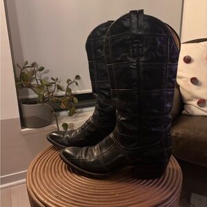 Black Leather Cowboy Boots